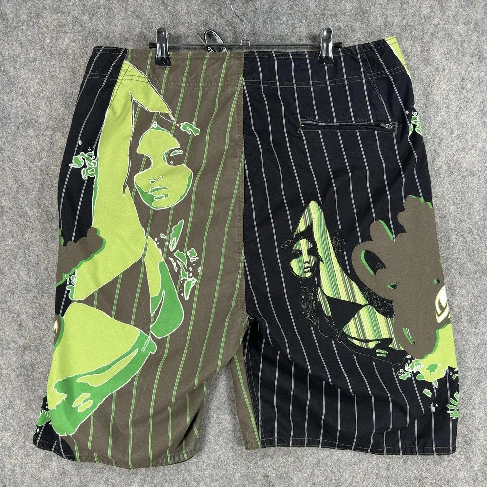 Lost Board Shorts Mens 40 Multicolor Pinstripe Girl Graphic Surf Beach Y2K